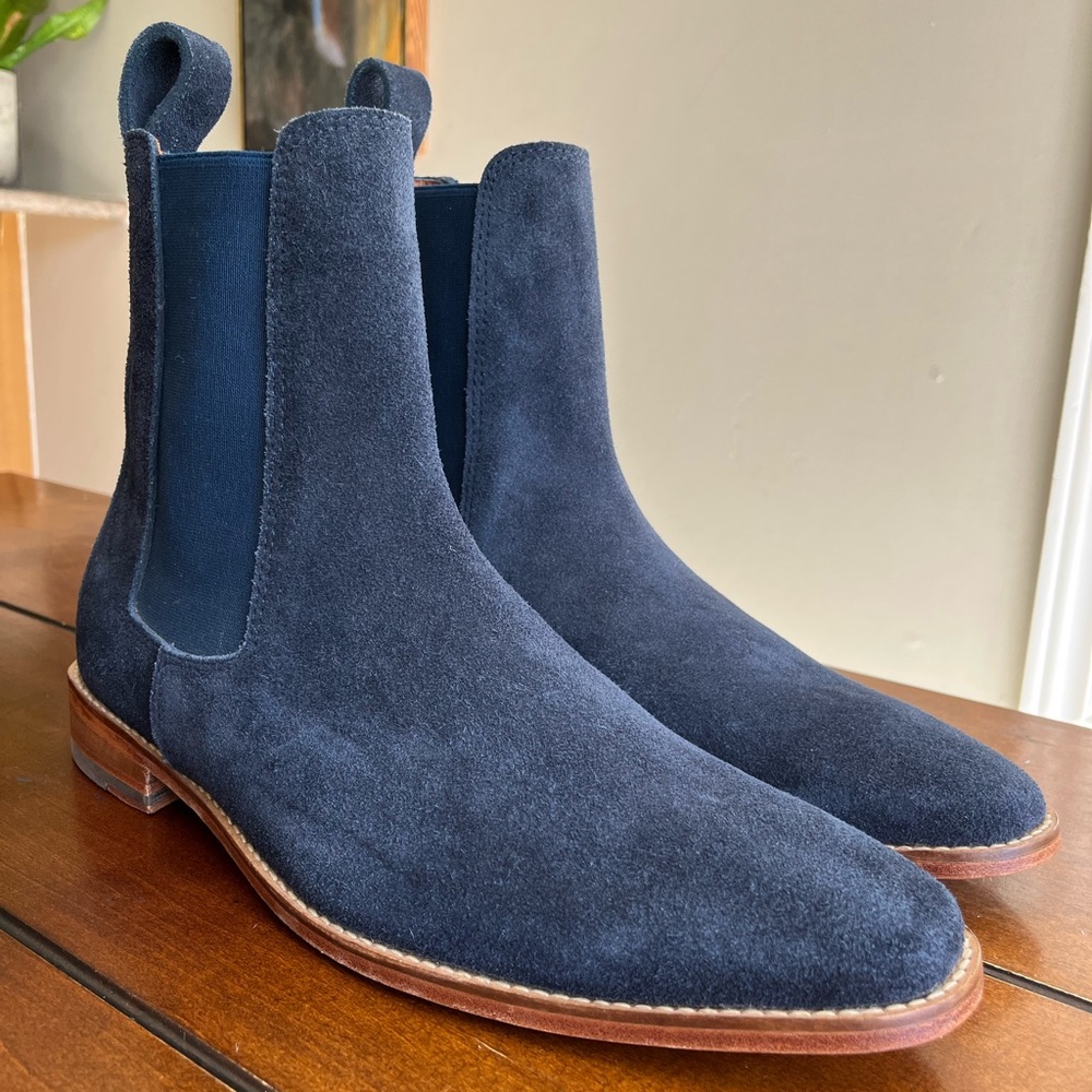 High Quality European Men's Navy Suede Leather Chelsea Boots